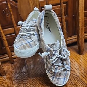 Sperry Women's Plaid Sneakers - Cream and Blue ( New)